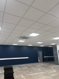 Office suspended ceiling with feature wall
